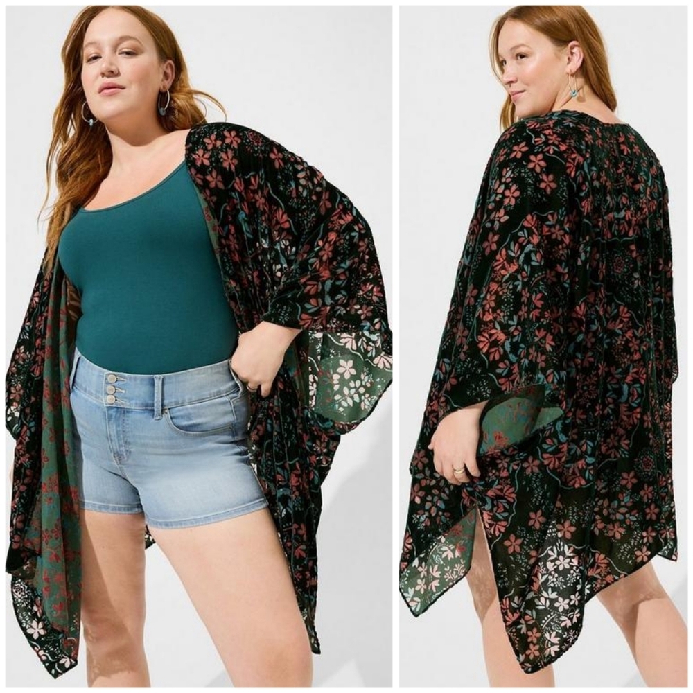 Torrid green floral burnout ruana O/S